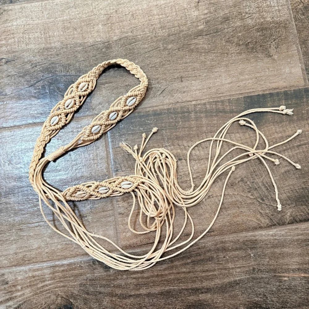 Boho Macrame Cowrie Shell Braided Tassel Tie Festival Belt, 64